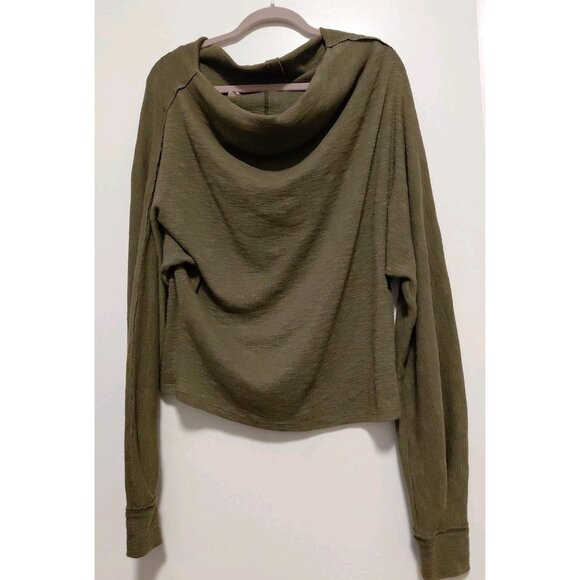 We The Free | Free People Green Slouch Neck Knit Long Sleeve Top Medium - Picture 1 of 8